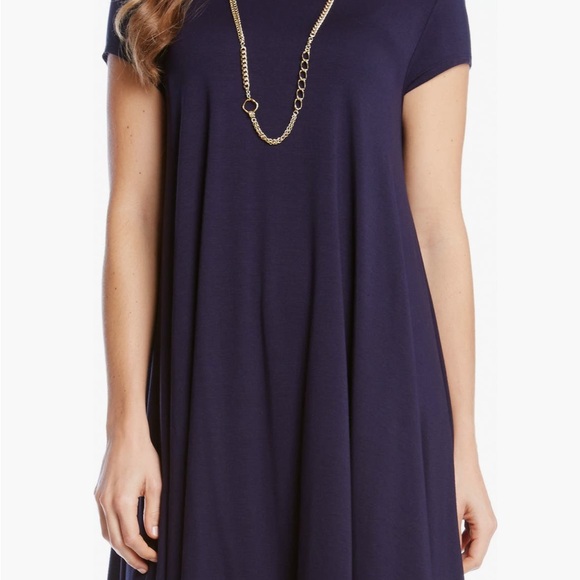 Karen Kane Navy Blue Cap Sleeve Trapeze Dress - Picture 2 of 3
